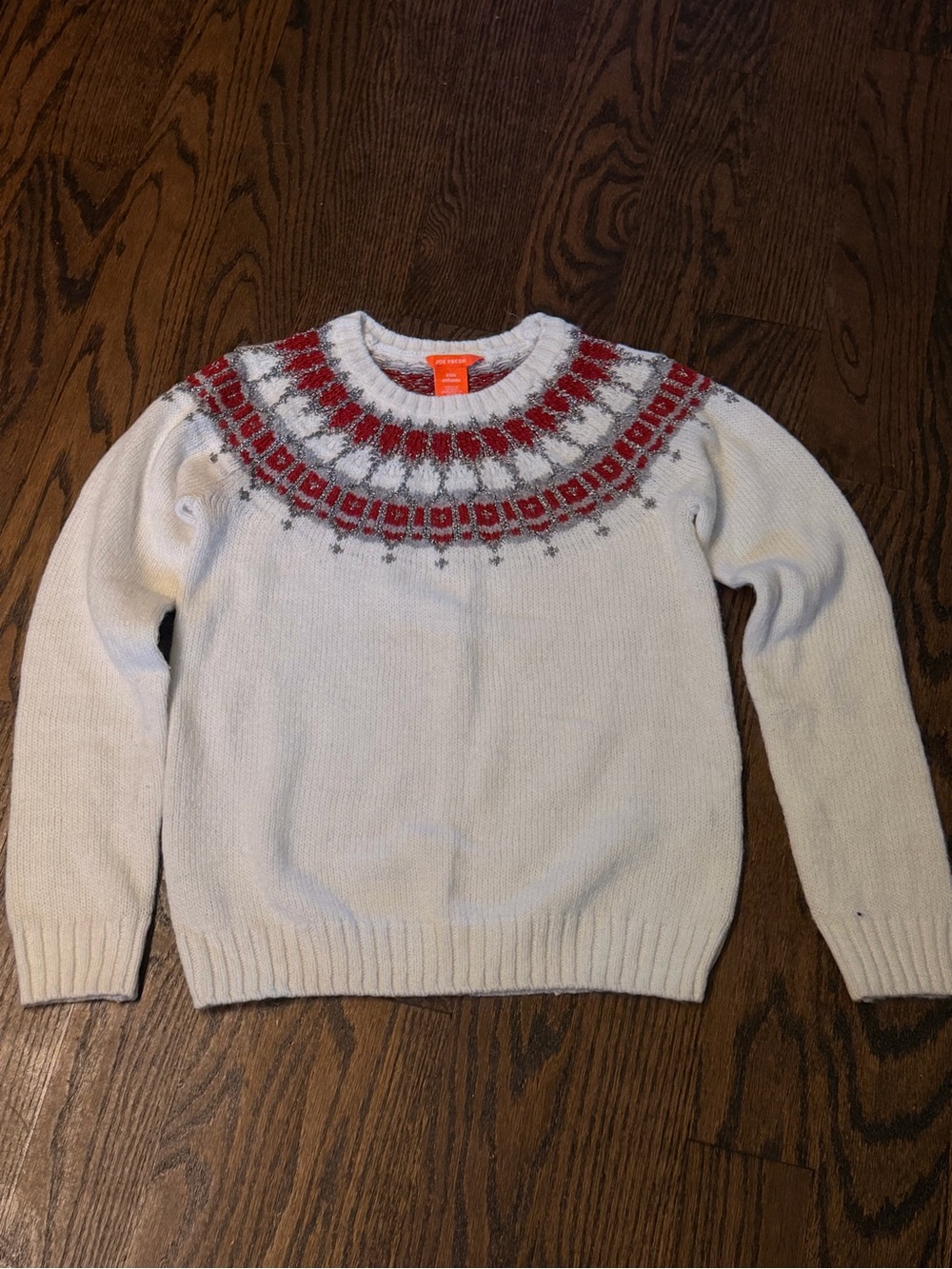 Joe Fresh kids Crewneck Fair Isle Sweater in Ivory with Red Accents size 10/12